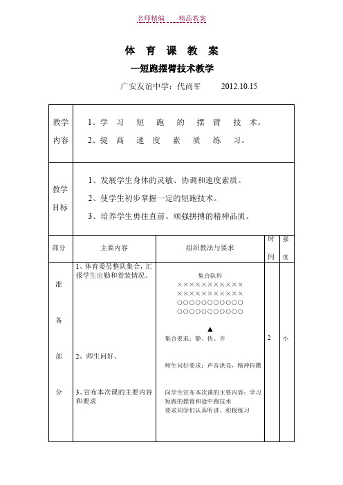 短跑摆臂技术课教案