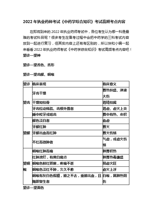 2022年执业药师考试《中药学综合知识》考试高频考点内容