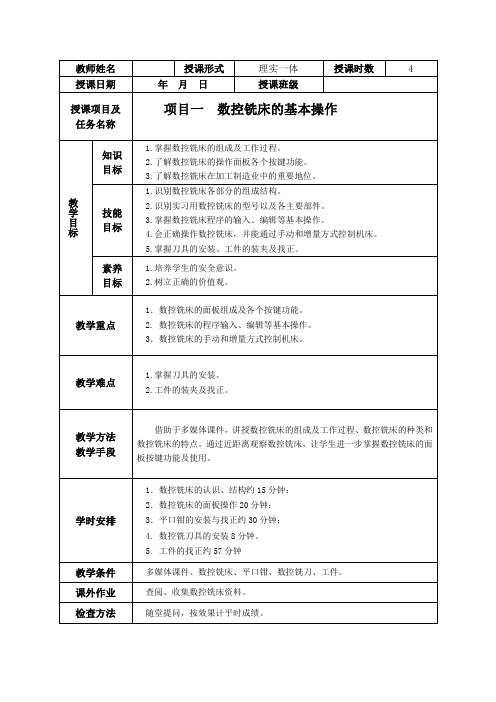 数控铣削加工技术与技能教案1