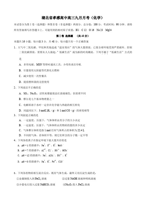 湖北省孝感高中高三九月月考(化学).doc