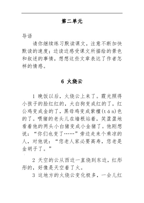 6《火烧云》练习题、课后练习题及答案--编制者复旦中学-陆增堂