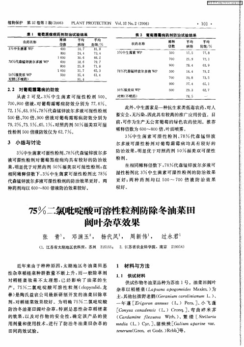 75%二氯吡啶酸可溶性粒剂防除冬油莱田阔叶杂草效果
