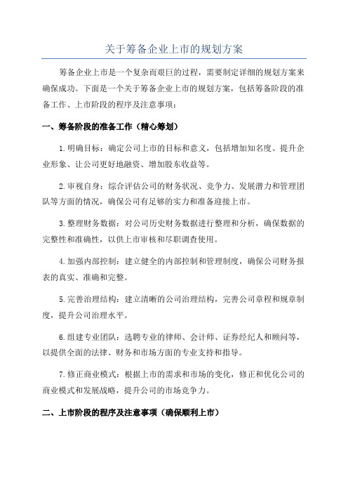 关于筹备企业上市的规划方案