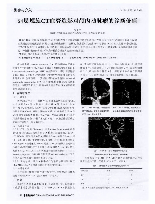 64层螺旋CT血管造影对颅内动脉瘤的诊断价值