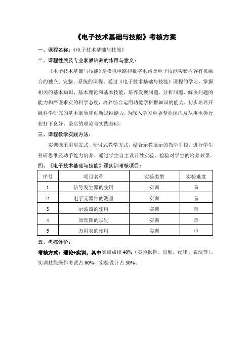 《电子技术基础》实训考核方案