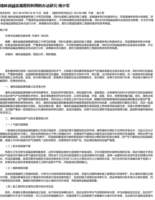 墙体返碱返潮原因和预防办法研究杨小军