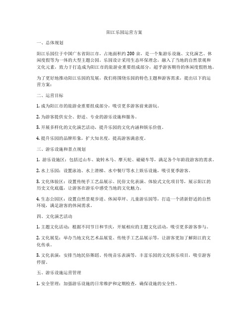 阳江乐园运营方案