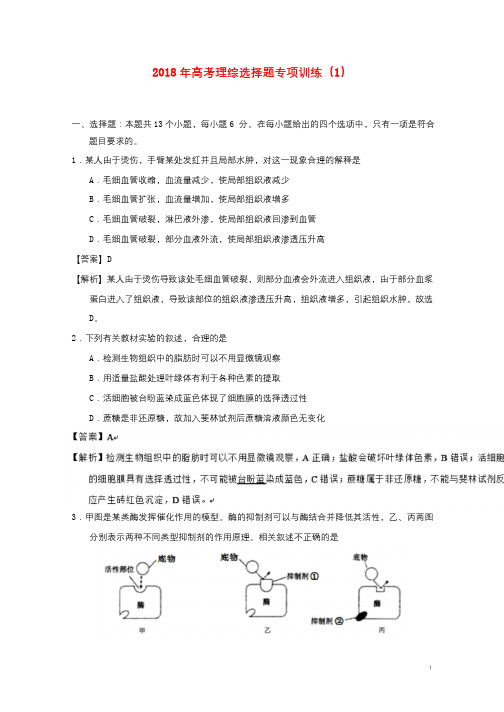 2018年高考理综选择题专项训练120180611031