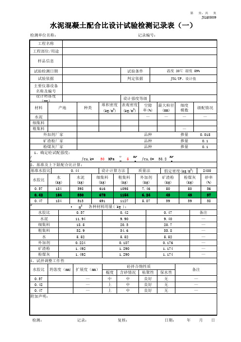 水泥混凝土配合比设计试验记录、报告JTT828-2019新版自动表格