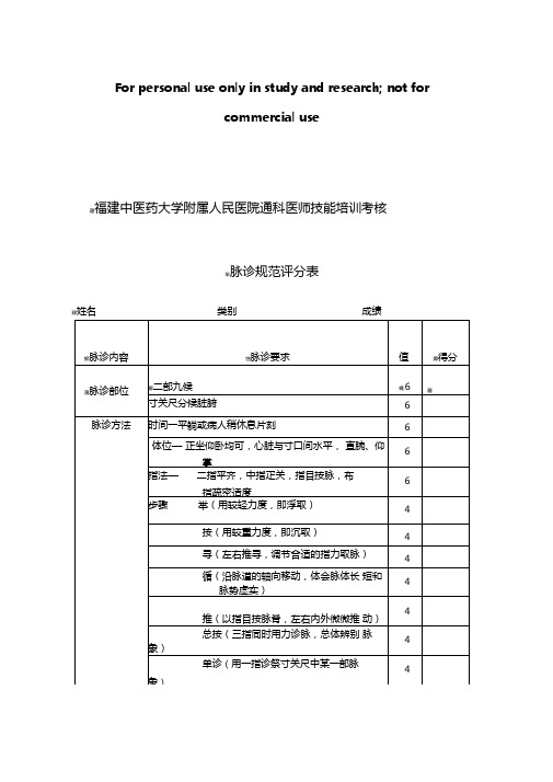 舌诊脉诊评分表