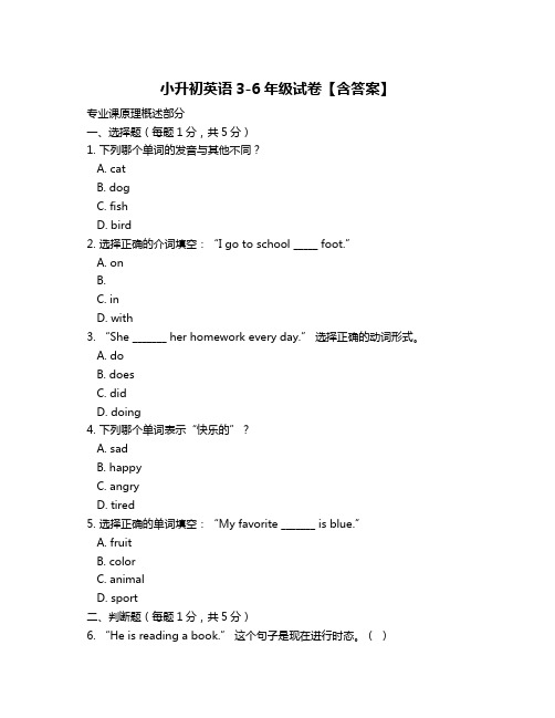 小升初英语3-6年级试卷【含答案】