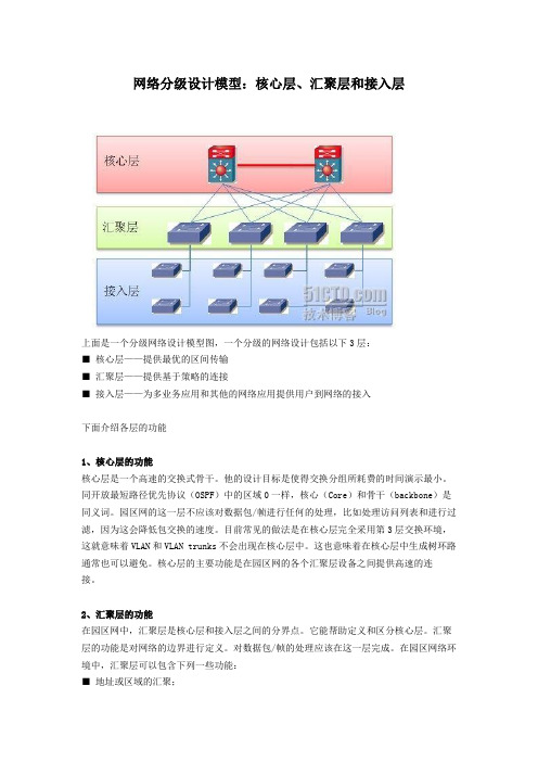 网络分级设计模型：核心层、汇聚层和接入层