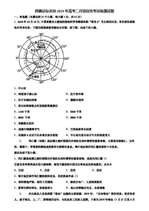 西藏达标名校2019年高考二月适应性考试地理试题含解析