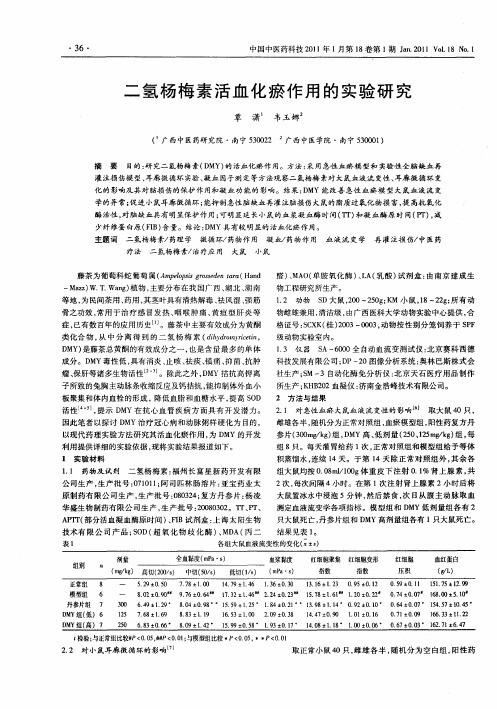 二氢杨梅素活血化瘀作用的实验研究