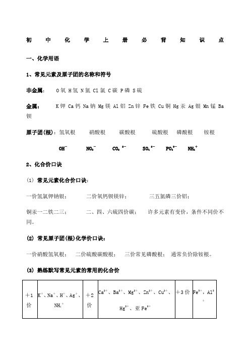 人教版九年级化学上册必背知识点 精华 