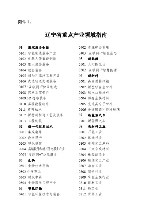 辽宁省重点产业领域指南辽宁省重点产业领域指南