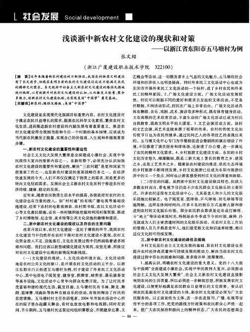 浅谈浙中新农村文化建设的现状和对策——以浙江省东阳市五马塘村为例