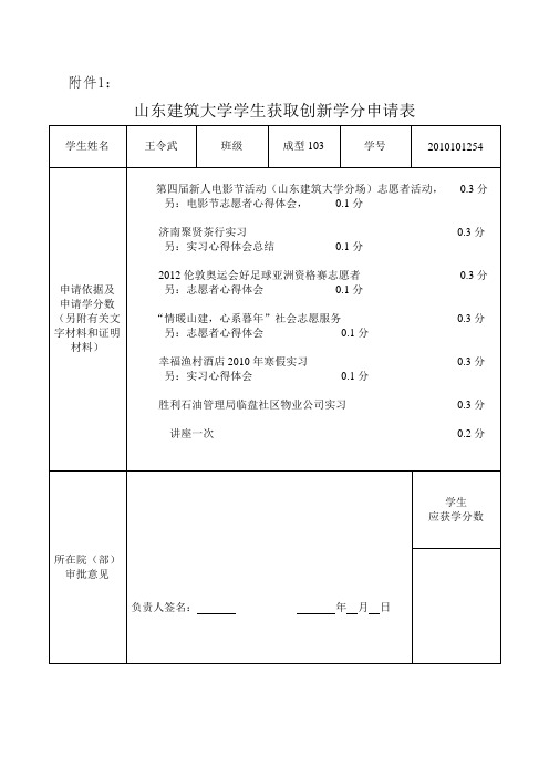 创新学分表格 王令武