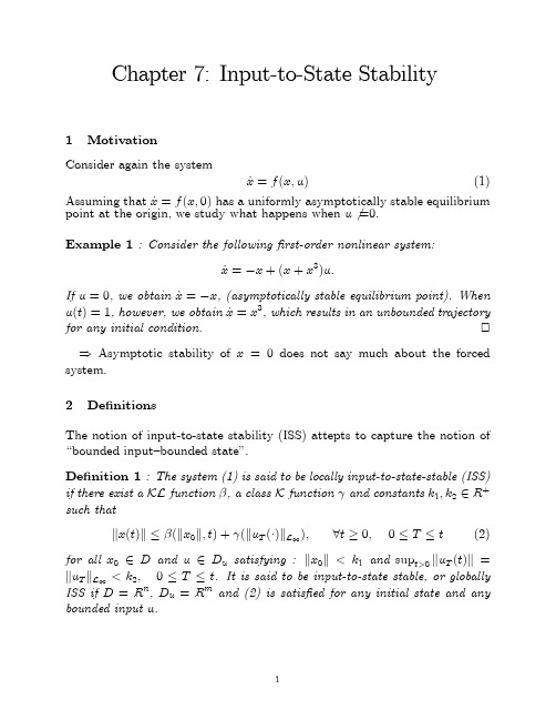 输入-状态稳定性 input-to-state stability 非线性控制 英文材料