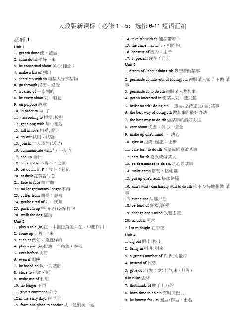 人教版新课(必修1-5、选修6-11)短语汇编.doc