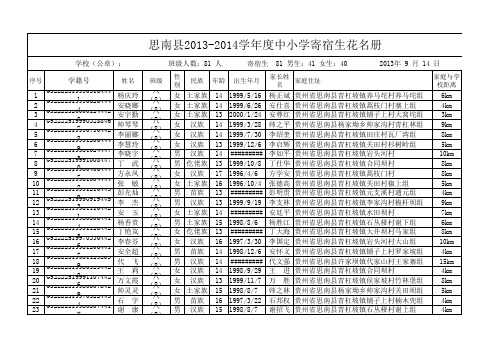 八(8)寄宿生花名册