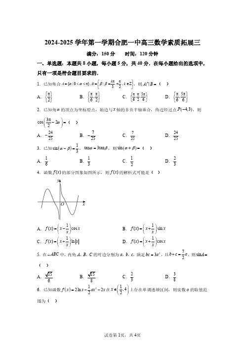 安徽省合肥市第一中学2024-2025学年高三上学期第三次素质拓展数学试题及答案