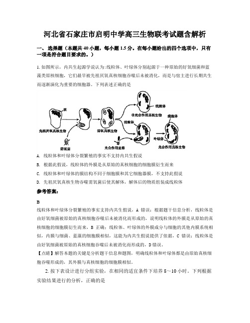 河北省石家庄市启明中学高三生物联考试题含解析