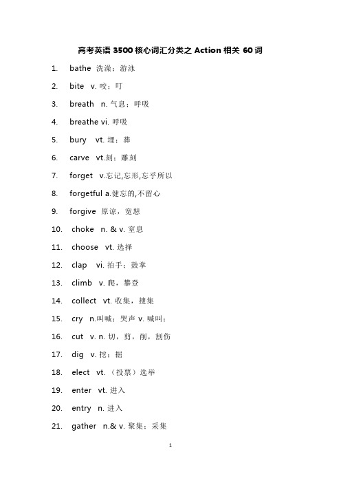 高考英语3500核心词汇分类之Action 相关 60词