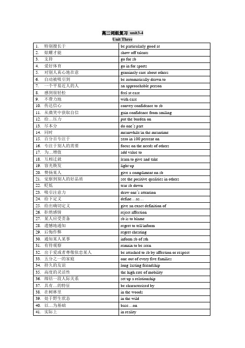 上海高二英语词组复习 unit3-4