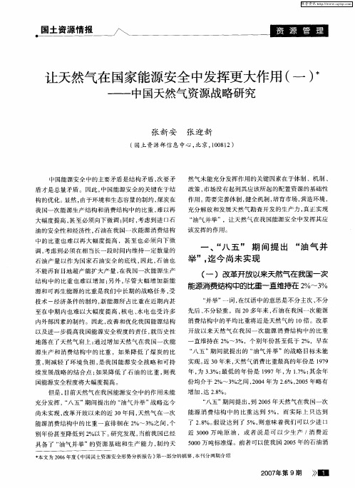 让天然气在国家能源安全中发挥更大作用(一)——中国天然气资源战略研究