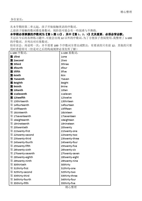 英语中1-100的序数词