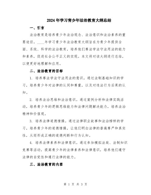 2024年学习青少年法治教育大纲总结