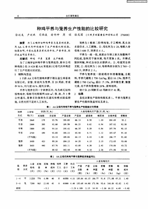 种鸡平与笼养生产性能的比较研究