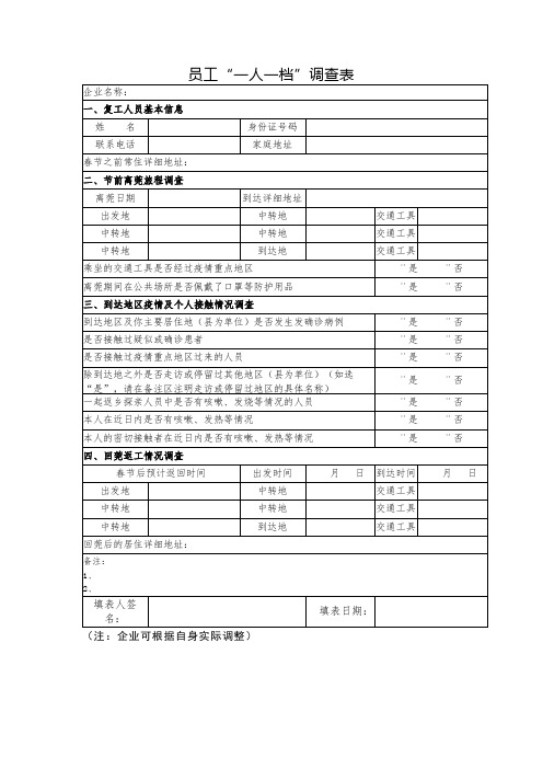 员工“一人一档”调查表