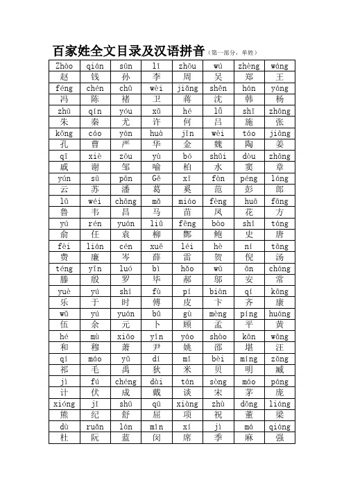 百家姓全文目录及汉语拼音