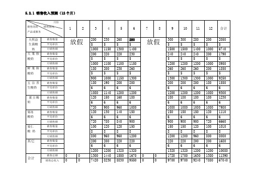 销售收入预测(12个月)、销售和成本计划、现金流量计划 (2)