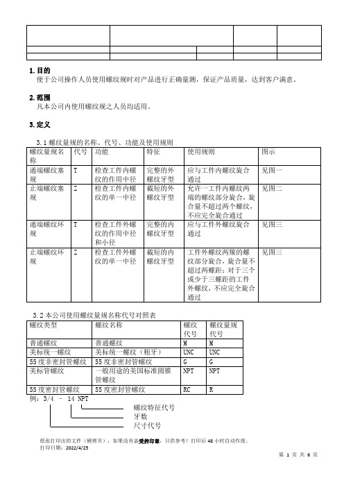 螺纹规使用作业指导书