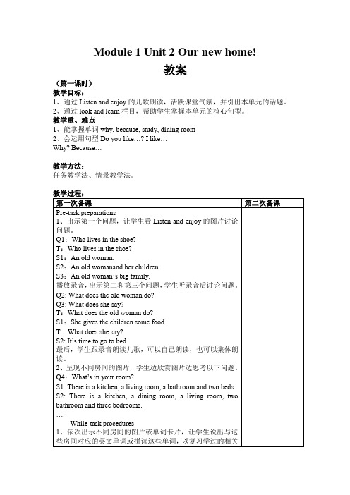 【沪教牛津版】五年级下册英语教案 module 1 unit 2 our new home! 表格式教案(共2课时)