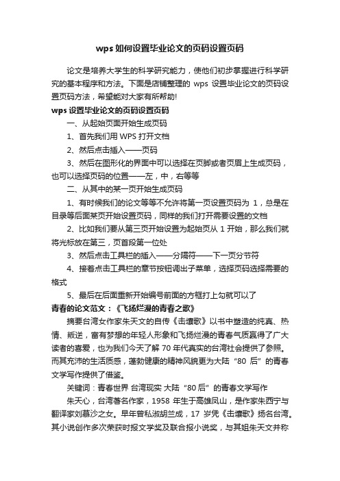 wps如何设置毕业论文的页码设置页码