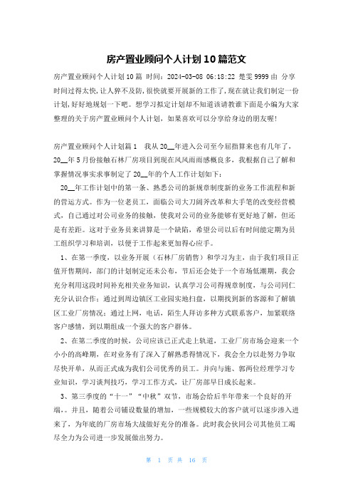 房产置业顾问个人计划10篇范文