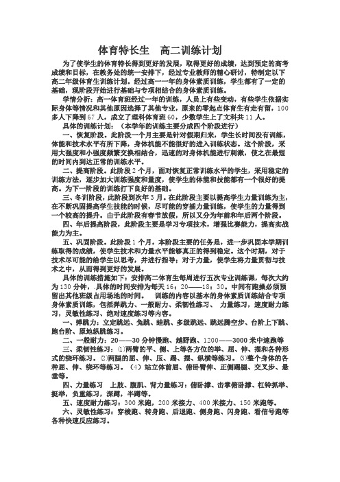 高二体育班训练计划