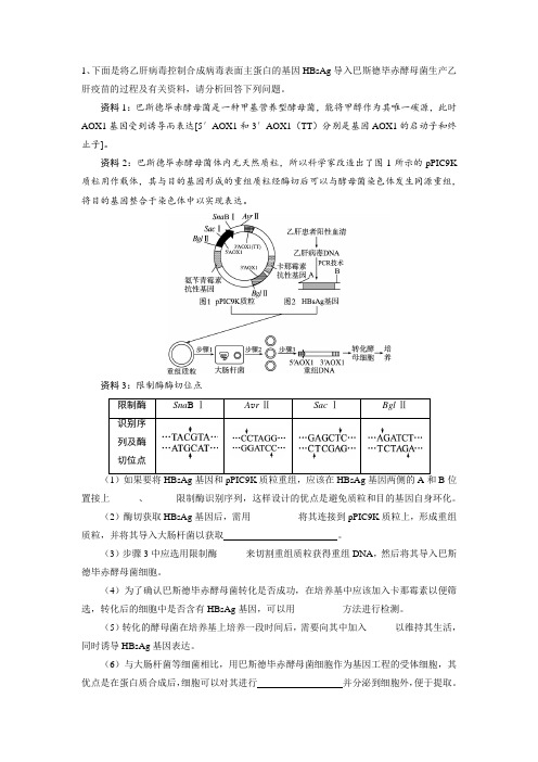 基因工程大题训练高二下学期生物人教版2019 选择性必修3