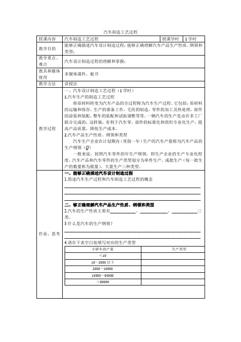 汽车制造工艺设计教案1-2汽车制造工艺过程