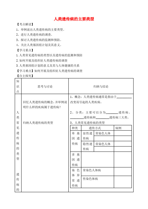 高中生物第六章遗传与人类降第一节人类遗传病的主要类型教案4浙科版必修2