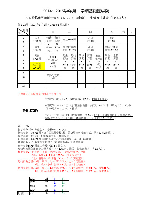2014-2015第一学期 各班级课表(基础传统班)