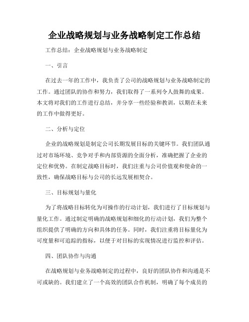 企业战略规划与业务战略制定工作总结