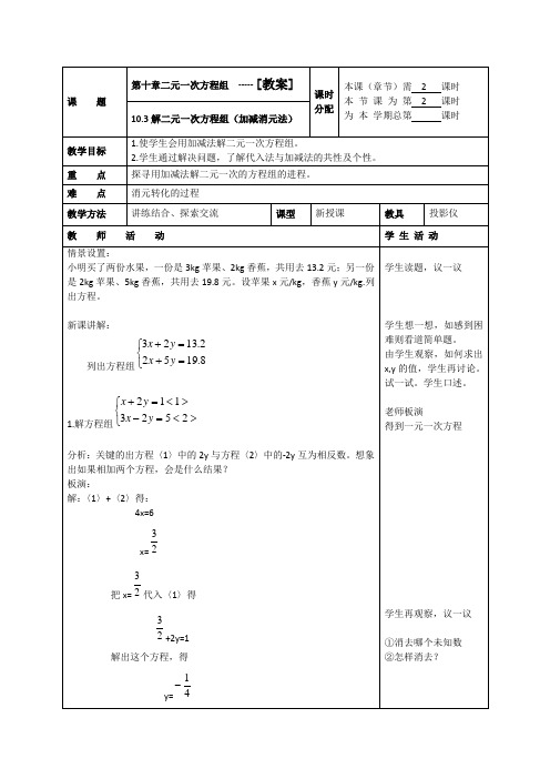 10.3解二元一次方程组的解(2)加减消元法