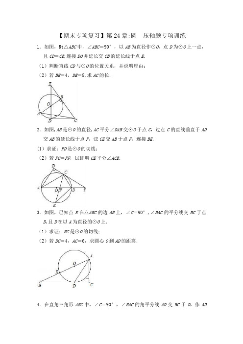 【期末专项复习】人教版数学九年级(上)第24章：圆  压轴题专项训练(附详细解答)