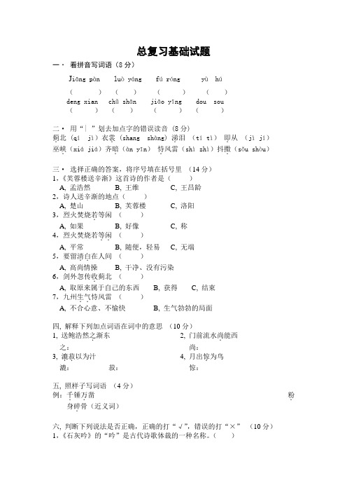 人教新课标语文六年级下学期总复习基础试题 (2)