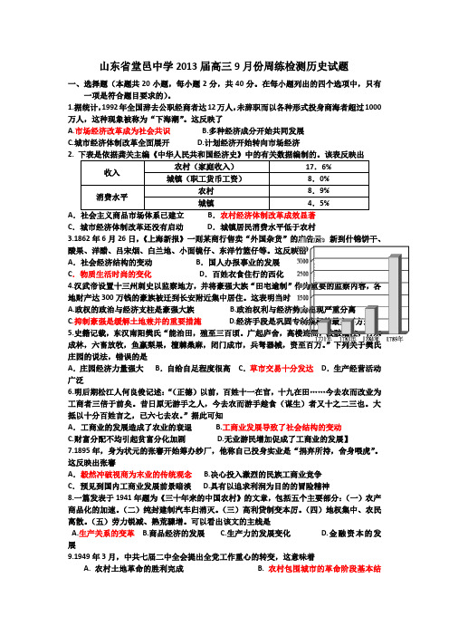 山东省堂邑中学2013届高三9月周练检测历史试题